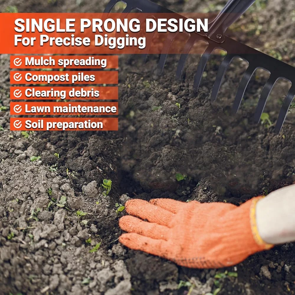 FALCON FGR-12 Garden Rake 12-Teeth Metal Head Without Handle for Loosening Soil Gathering Leaf Leveling Land Agriculture Farming Gardening Tool