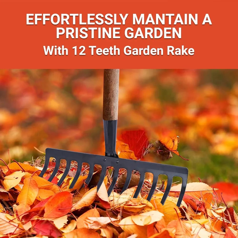 FALCON FGR-12 Garden Rake 12-Teeth Metal Head Without Handle for Loosening Soil Gathering Leaf Leveling Land Agriculture Farming Gardening Tool