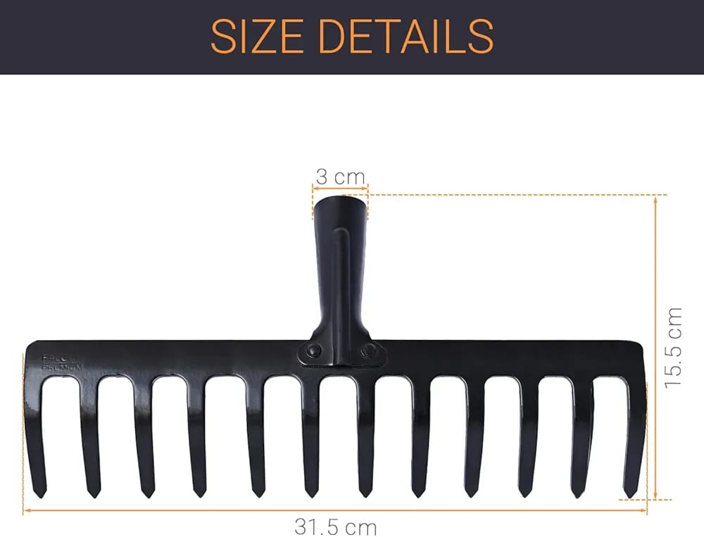 FALCON FGR-12 Garden Rake 12-Teeth Metal Head Without Handle for Loosening Soil Gathering Leaf Leveling Land Agriculture Farming Gardening Tool