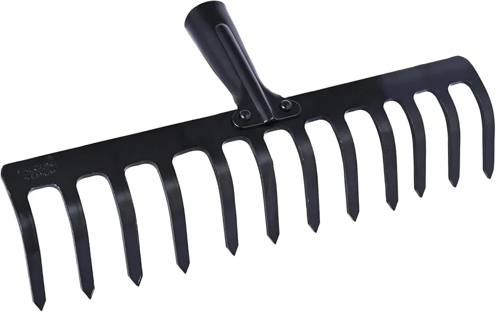 FALCON FGR-12 Garden Rake 12-Teeth Metal Head Without Handle for Loosening Soil Gathering Leaf Leveling Land Agriculture Farming Gardening Tool